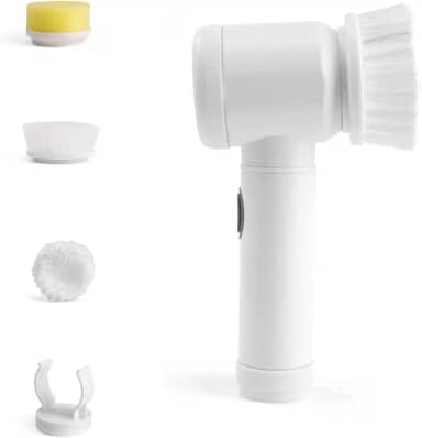 Escova de Limpeza Elétrica Portátil Sem Fio Recarregável - Giratória, com 7 Cabeças de Escova Elétrica em 1 para Lavagem de Pratos, Banheiro, Piso, Vidro e Limpeza Doméstica Geral (Branco, 5 em 1)
