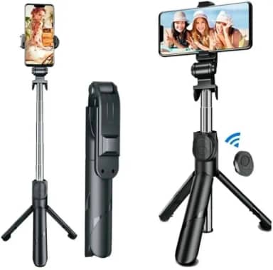 Bastão Pau de selfie Tripé Retrátil Com Controle Disparador Bluetooth Dobrável Extensível Para Celular, Smartphones Android/IOS (Preto)