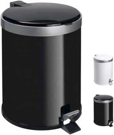 Lixeira com Pedal 5 Litros em Polipropileno Preto – Tampa Reta com Aro Prata
