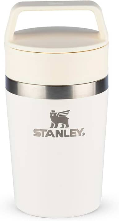 Stanley - Copo de Café Térmico, Caneca de Viagem Café Go com Tampa de Duas Partes Para Beber e Alça de Transporte, Garrafa Térmica de Aço Inoxidável, 236 ml, Cream