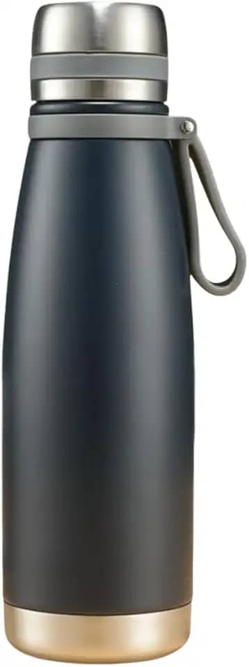 Garrafa Térmica de 1 Litro com Tampa de Rosca, Alça Emborrachada e Interior em Aço Inox 304 – Perfeita para Academia, Escola e Atividades do Dia a Dia (Preto)