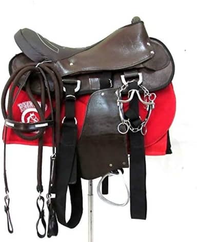 Sela Australiana Marrom Simples para Cavalgada E Passeios Completa Com Manta e Freio Inox