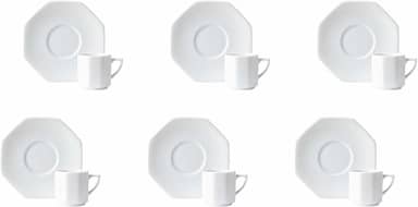Estojo com 6 Xícaras de Café com Pires em Porcelana, Modelo Octogonal Orion, Branco, Porcelana Schmidt