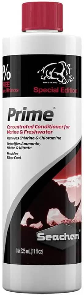 Seachem Prime - utilizado para o tratamento do aquário, auxiliando na desintoxicação completa dos metais pesados e tóxicos encontrados na água da torneira - 325 ml (25% bonificado)