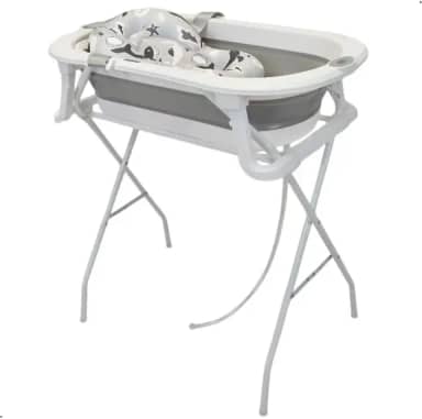 Banheira Dobrável Para Bebê Com Suporte Termômetro e Almofada Redutora Grey Branco Até 16Kg Premium Baby