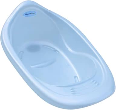 BANHEIRA DE BEBÊ PEROLADO 22L PLASTIBABY RESISTÊNTE COM VALVÚLA DE ESCOAMENTO (Azul perolado)