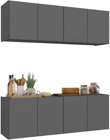 Kit Armário de Cozinha e Balcão 4 Portas Multimóveis Mp2161 Grafite