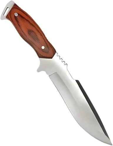 Faca Esportiva de Caça, Lâmina Inteiriça, Cabo de Madeira, para Camping, Pesca e Churrasco