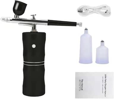 Kit Aerógrafo Compressor USB Recarregável Sem Fio Portátil Preto com Acessórios para Maquiagem, Nail Art, Artesanato Alto Padrão Great Home