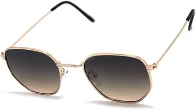 Óculos De Sol Hexagonal Unissex Com Proteção Uv-400 Acompanha Estojo Ho-22 Cor: Dourado-Degrade