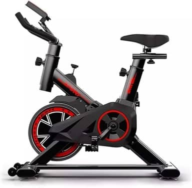Bicicleta Ergométrica Spinning Magnética Premium Vertical Silenciosa – Assento Ajustável, Display LCD de Tempo/Calorias, Suporta 100kg cor Preta e Vermelha