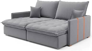 Sofá Retrátil Sem Caixa 3 lugares Solomons Linho Cinza 180 cm