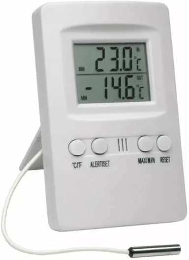 TERMOMETRO DIGITAL COM TEMPERATURA MAXIMA E MINIMA COM SENSOR EXTERNO E ALARME INCOTERM