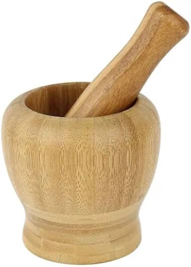 Pilão Com Socador Madeira Bambu Alho Pimenta