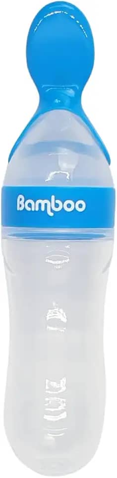 Colher Dosadora de Silicone para Bebê, Mamadeira Dosadora de Papinha e Leite, Alimentação Infantil, Com Tampa Vedada, Fácil de Usar e Higienizar (AZUL)