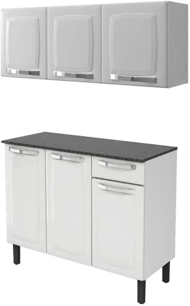 Kit Multiuso Itatiaia Aço Balcão 3 Portas e 1 Gaveta Com Armário Aéreo 3 Portas Branco Rose