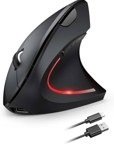 Mouse Vertical Ergonômico, Sem Fio, 1600 DPI, Mouse Ortopédico Bluetooth 2.4G, 6 Botões, Posição da Mão Correta, Evita Inflamações no Pulso e Tendões, Trabalho, Jogos e Estudos, Recarregável USB