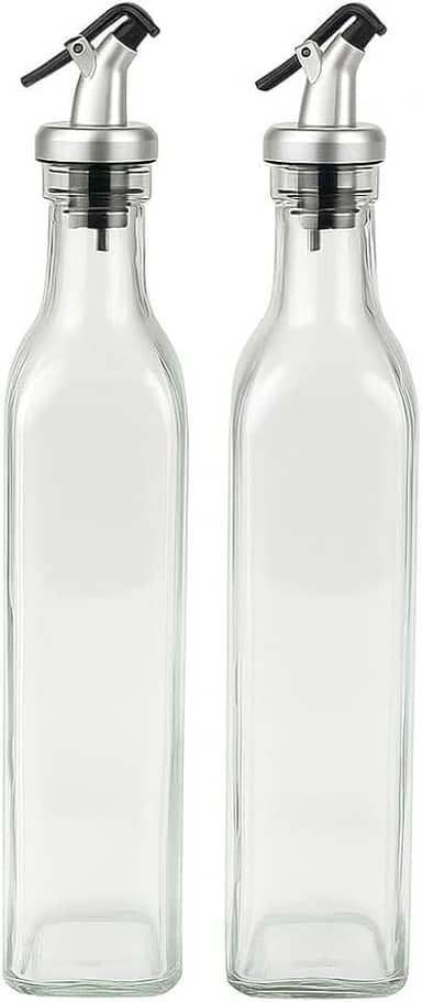 Galheteiro de Vidro 2 Peças 500ml com Bico Dosador e Tampa Inox – Ideal para Azeite, Óleo e Vinagre | Kit Elegante e Funcional para Cozinha