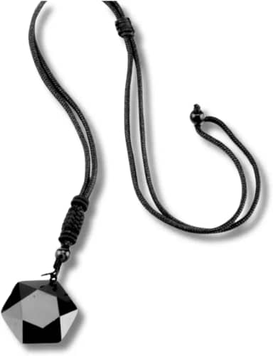 Colar Pingente Obsidiana Negra Hexagonal ¨Quantum Gem¨ – Pedra Natural de Proteção Espiritual e Equilíbrio Emocional – Unissex – 50cm – Acompanha Bolsa de Veludo