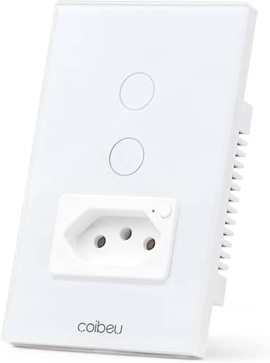 Interruptor Inteligente WiFi com Tomada, Interruptor Smart Sem Fio Doméstico Multifuncional, Controle Remoto de Eletrodomésticos Por Celulares, Branco, 2 Botao, com neutro