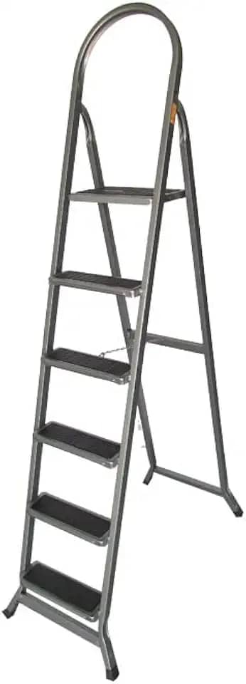 Escada tesoura 6 degraus dobrável cinza com tapetes antiderrapante utilar - Utilaço