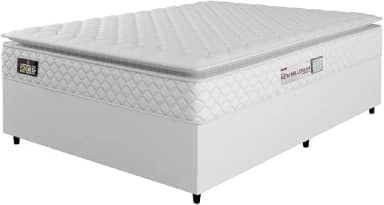 Cama Box Casal Queen Colchão Espuma D33 Pillow Top New Millenium 158x198x57cm Branco Hellen – Suporta Até 120 Kg Por Pessoa