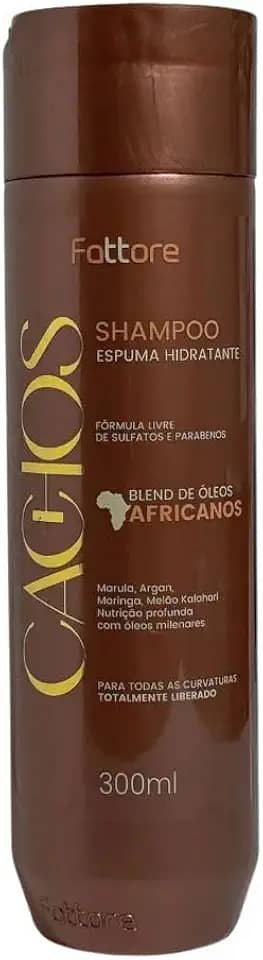 Shampoo Cachos Espuma Hidratante Fattore 300ml Óleos Africanos Limpeza Suave Hidratação Nutrição Definição Cachos Ondulados Cacheados Crespos Curvaturas 2A a 4C