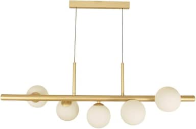 Pendente Jabuticaba Moderno 5 Globos de Vidro Alumínio Dourad Base G9 Fio Regulável 2m Decoração Interior