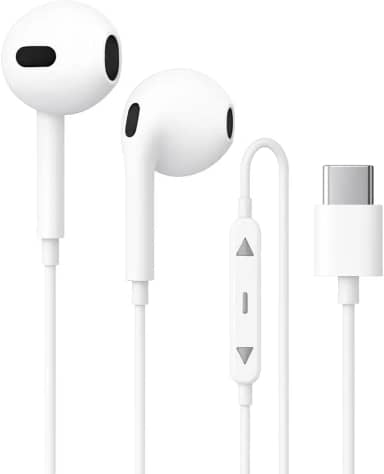 Fone de Ouvido Tipo C com Fio, Plug And Play Intra-Auricular - Com Controle de Volume Graves Intensos Som Nítido. (Branco)