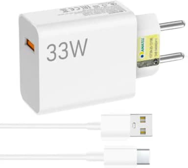 Carregador de Celular Turbo 33W com Cabo USB Tipo C 1m – Fonte de Carregamento Rápido, Compatível com iPhone, Samsung, Xiaomi, Motorola, Tablets e Fones de Ouvido