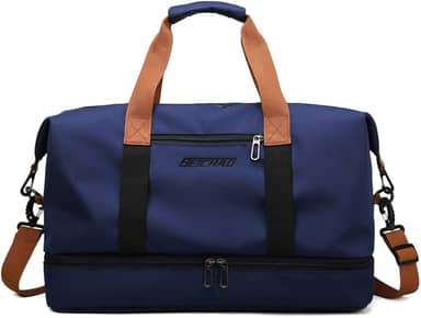 Bolsa de viagem portátil bolsa de bagagem de viagem de curta distância de grande capacidade leve separação seca e molhada bolsa de fitness esportiva (Azul marinho)