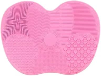 Tapete de limpeza de pincel de maquiagem em forma de maçã de silicone, rosa, multitextura, pincel de limpeza cosmético com ventosa