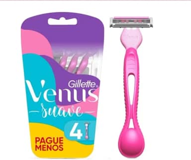 Gilete Venus Suave Aparelho de Depilação Feminina Descartável com 3 Lâminas e Fita Lubrificante com Aloe Vera, 4 Unidades