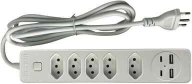 Filtro de Linha 5 Entradas 2 Portas USB 2 Portas Tipo C Régua de Energia 5 Tomadas com Entrada USB e Tipo C Extensão Multifuncional Bivolt de Design Premium