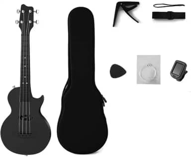 ANVAR VEDO Ukulele de Viagem 23 Polegadas em Fibra de Carbono - Kit Completo com Mochila, Alça, Capotraste, Afinador, Palhetas e Cordas (Preto) | Leve, Resistente à Água e Perfeito para Presentes