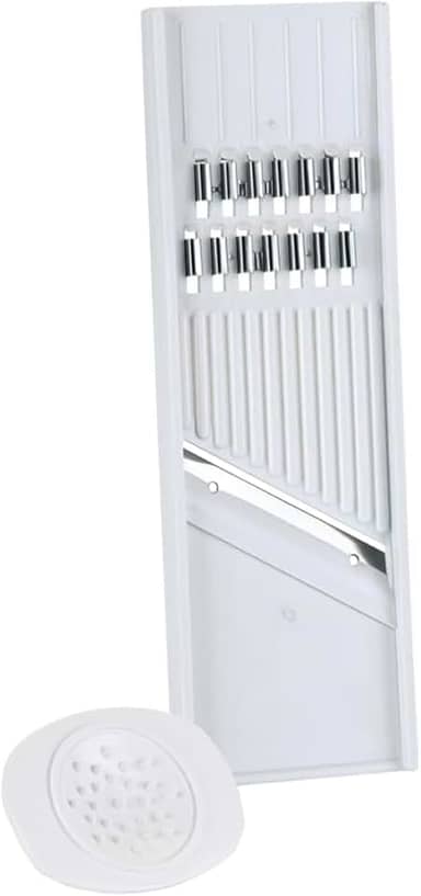 Cortador Fatiador de Legumes Manual, Dupla Face, Plástico e Aço Inox, Branco