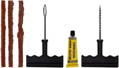 Kit de Reparo Conserto Remendo para Pneus de Carro, Moto e Bicicleta, Contém Macarrão Selante, Ferramentas e Cola