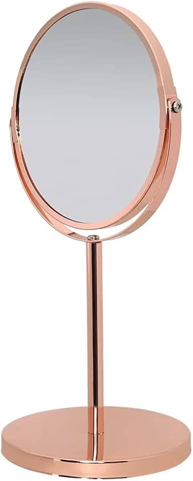 Mimo Style Espelho de Aumento com Base Cor Bronze, Dupla Face 360º Rotativo, Lado Normal e Outro Com Ampliação em 5X. Acabamento em Aço Inoxidável de Qualidade e Elegante