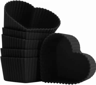 Forminhas Coração de Silicone para Cupcake Antiaderente- 6cm - 6 unidades (Preto)