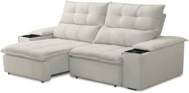 Sofá Retrátil Reclinável Para Sala de Estar Living 210cm Ártico F04 Veludo Bege - Lyam Decor