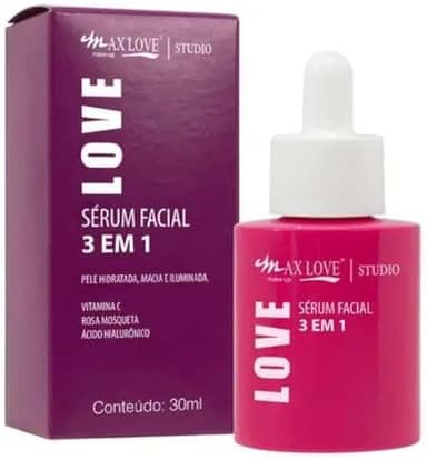Serum Facial 3 em 1 Max Love - Vitamina C + Rosa Mosqueta + Ácido Hialurônico, Hidratação, Antienvelhecimento e Iluminação, Textura Leve, 30ml