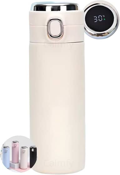 Garrafa Térmica de Água 500ml Esportiva, Com Display, Squeeze Academia, Tampa Antivazamento, BPA Free, Parede Dupla Vácuo Fria Quente, Portátil, Masculina Feminina Infantil (Bege)