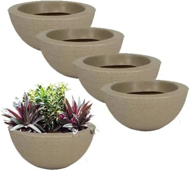 KIT 05 BACIAS POLIETILENO DECORATIVAS P/PLANTAS E JARDINS (Bege)