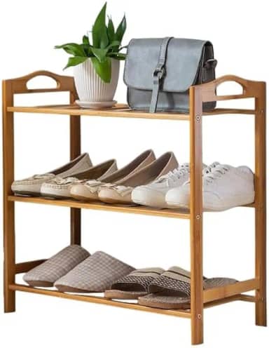 Organizador de Sapatos em Madeira de Bambu, Sapateira para Entrada com 3 Prateleiras, Estante Multiuso para Calçados