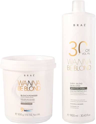 Pó Descolorante BRAÉ Wanna Be Blond + Oxidante 30 Volumes 900ml - Kit Profissional Descoloração Rápida e Menos Danos