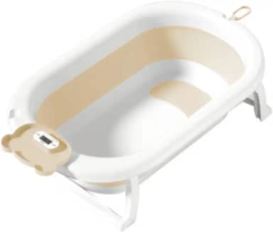 Kids Need - Banheira Infantil Grande 50 Litros Dobrável Retrátil Com Termómetro, Porta Sabonete e Porta Chuveirinho - Individual Ou Kit Com Almofada Assento Travesseiro Flutuande De Banho Para Bebê Com Alça Ajustável. (Banheira Amarelo Claro)