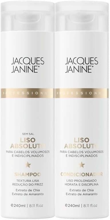 Kit Jacques Janine Liso Absoluto Shampoo e Condicionador Desembaraçante Anti Frizz Liso Prolongado 240ml