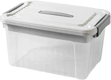 Caixa Organizadora com Tampa, 20 Litros, 22x28x38,5cm, Transparente e Branco, Empilhável