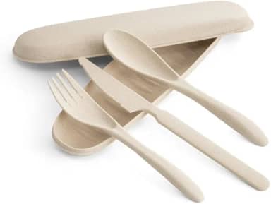 Conjunto De Talheres Fibra De Bambu Estojo Colher Garfo Faca(01 Unidade,Natural)