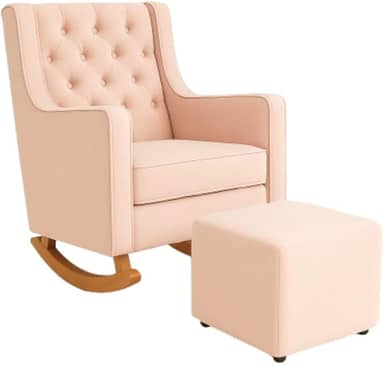 Poltrona Sofá Cadeira Amamentação Balanço Com Puff Pés Madeira Rosa